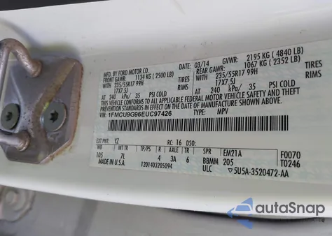 2014 Ford Escape Se z USA, uszkodzony, nr VIN 1FMCU9G96EUC97426